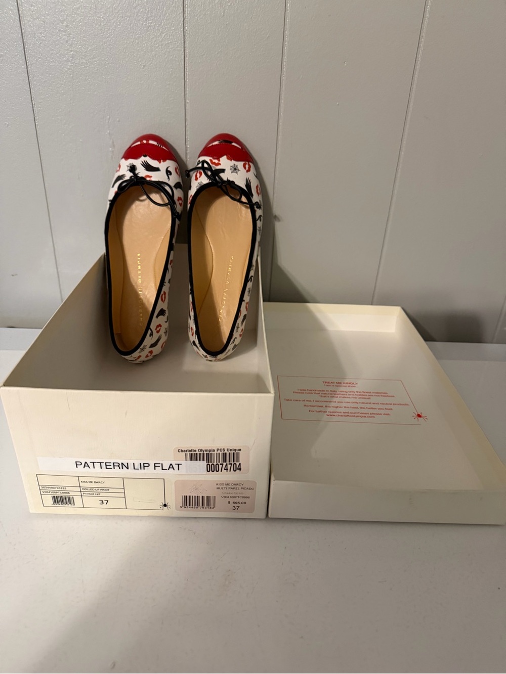 Charlotte Olympia Kiss Me Darcy Printed Ballet Flats EU 37 US 7 w/ Box